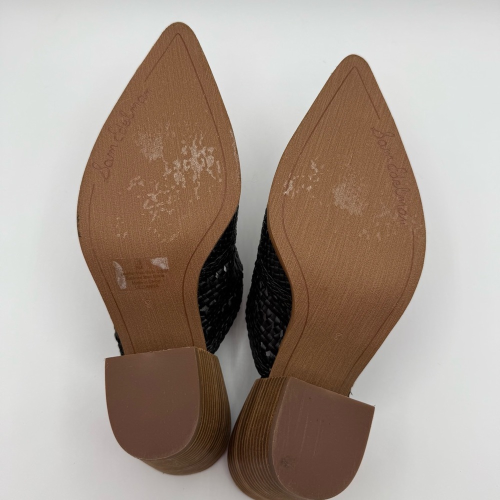 Sam Edelman Lilliana Black Woven Pointed Toe Mules Heels Size 8 Elegant - Picture 5 of 16